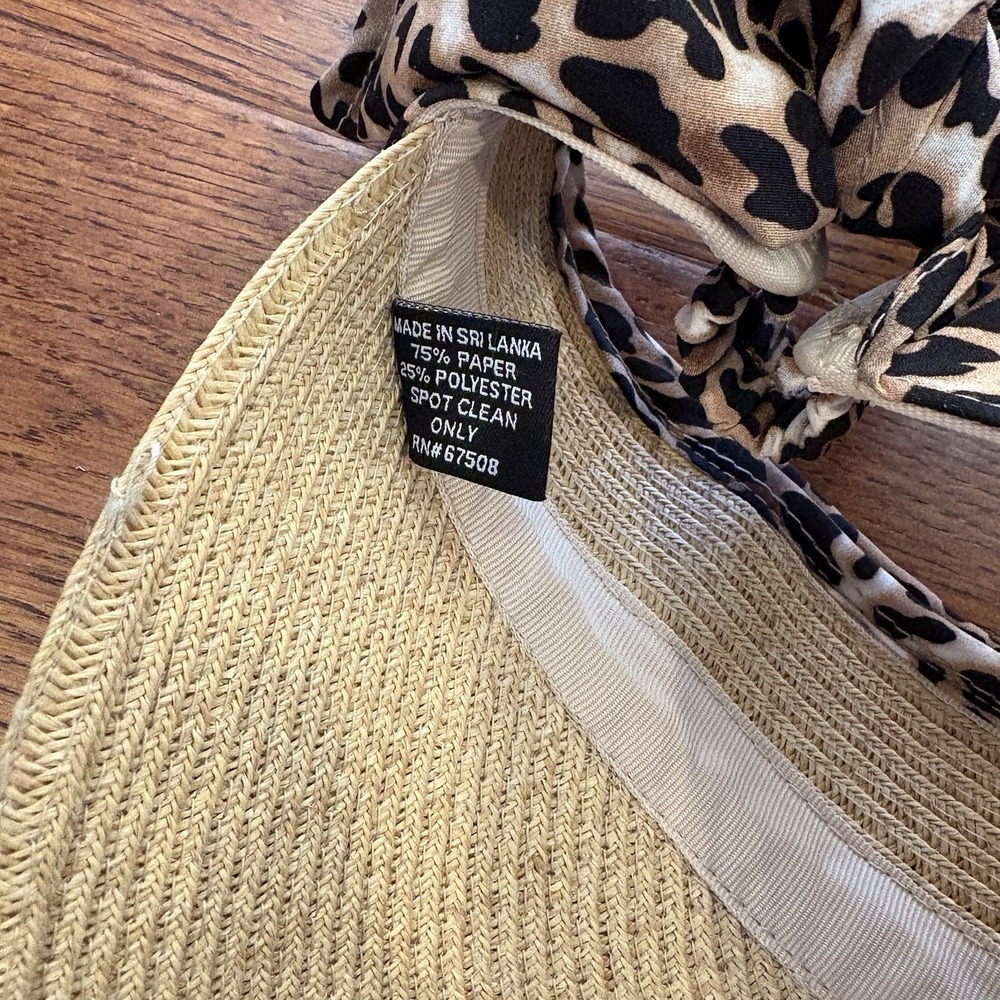 August Hat Company Straw Visor Sun Hat Animal Print Adjustable Tie Beach Travel - Picture 7 of 11